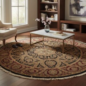 Navy Jaipur traditional round hand-knotted wool area rug