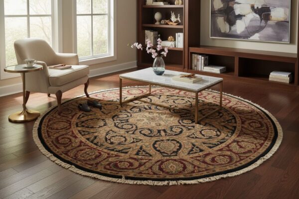 Navy hand-knotted wool jaipur traditional round area rug 8' x 8' 10 Navy jaipur traditional round hand-knotted wool area rug