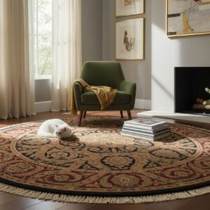 Navy Jaipur traditional round hand-knotted wool area rug