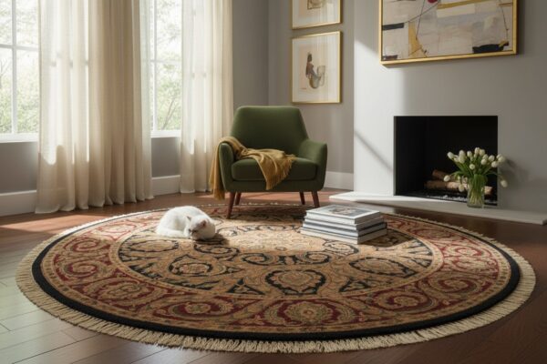 Navy hand-knotted wool jaipur traditional round area rug 8' x 8' 11 Navy jaipur traditional round hand-knotted wool area rug