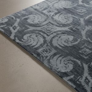 Gray and blue transitional bamboo silk and wool hand-knotted area rug