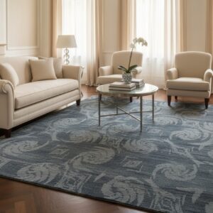 Gray and blue transitional bamboo silk and wool hand-knotted area rug