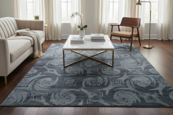 Comfortable nina gray and blue hand knotted wool & bamboo silk rug 7 Gray and blue transitional bamboo silk and wool hand-knotted area rug