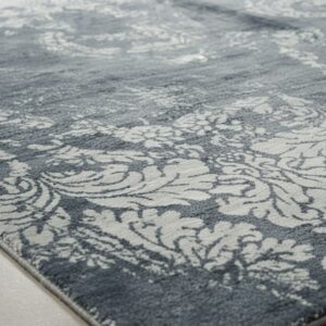 Black and ivory transitional abstract bamboo silk and wool hand-knotted area rug