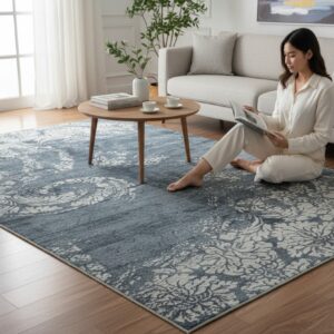 Black and ivory transitional abstract bamboo silk and wool hand-knotted area rug
