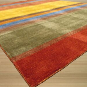 Multicolor Handmade Wool Contemporary Stripe Gabbeh Area Rug 10' x 14' - detail 1