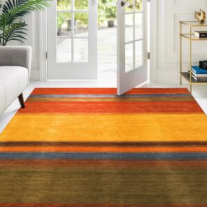 Multicolor Handmade Wool Contemporary Stripe Gabbeh Area Rug 10' x 14' - detail 3