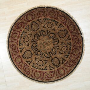 Navy Hand-Knotted Wool Jaipur Traditional Round Area Rug 8' x 8' - detail 1