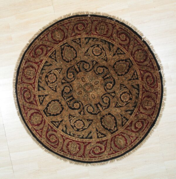 Navy hand-knotted wool jaipur traditional round area rug 8' x 8' 2 Navy hand-knotted wool jaipur traditional round area rug 8' x 8' - detail 1