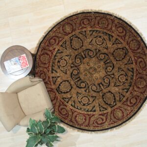 Navy Hand-Knotted Wool Jaipur Traditional Round Area Rug 8' x 8' - detail 2