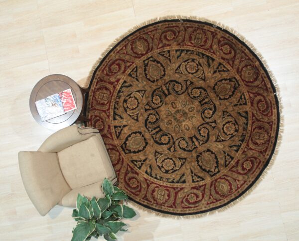 Navy hand-knotted wool jaipur traditional round area rug 8' x 8' 3 Navy hand-knotted wool jaipur traditional round area rug 8' x 8' - detail 2