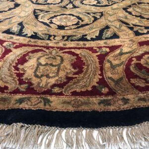 Navy Hand-Knotted Wool Jaipur Traditional Round Area Rug 8' x 8' - detail 4