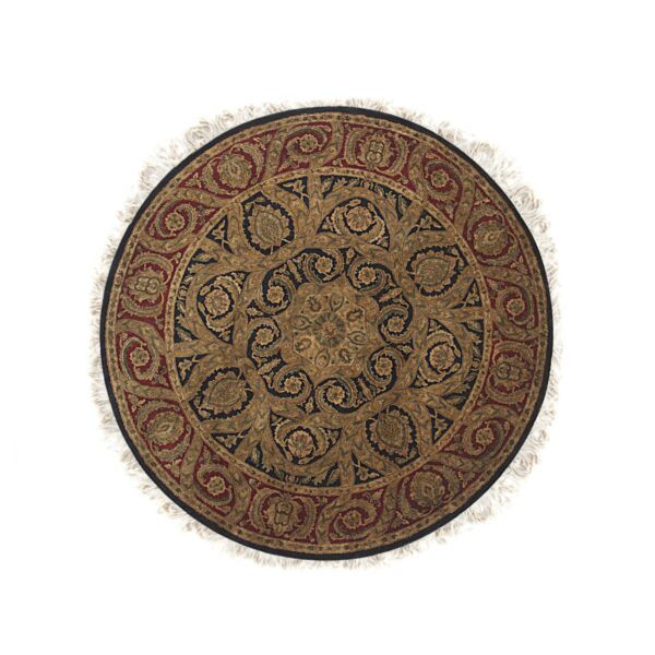 Navy hand-knotted wool jaipur traditional round area rug 8' x 8' 6 Navy hand-knotted wool jaipur traditional round area rug 8' x 8' - detail 5
