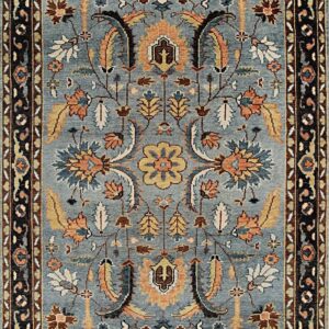 Gray and navy traditional hand-knotted wool rug KR110GY, full product view