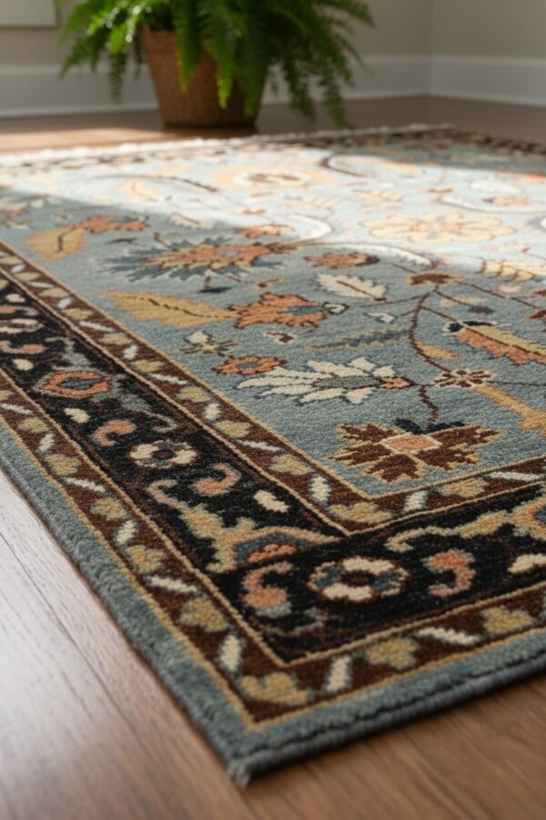 Ashford gray navy traditional hand knotted wool rug 9 Gray and navy traditional hand-knotted wool rug kr110gy displayed in a room scene