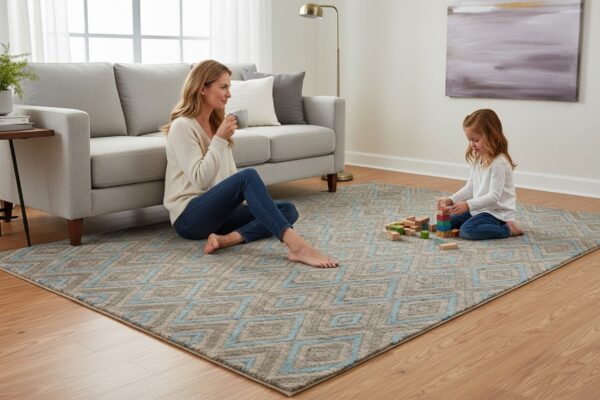 Timeless trellis gray hand knotted wool & viscose rug 6 Gray transitional trellis handmade wool and viscose area rug styled in a living room