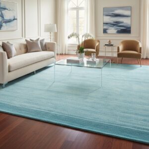 Blue contemporary solid handmade wool and viscose area rug