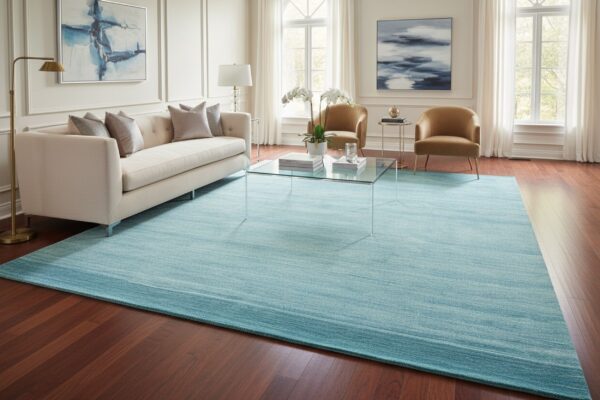 Lush ella blue handmade wool & viscose rug 5 Blue contemporary solid handmade wool and viscose area rug