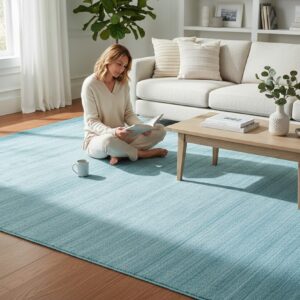 Blue contemporary solid handmade wool and viscose area rug