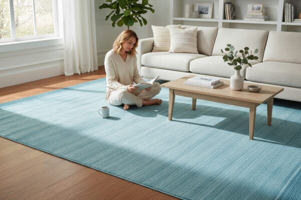 Lush ella blue handmade wool & viscose rug 6 Blue contemporary solid handmade wool and viscose area rug