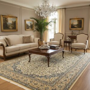 Ivory Naiin traditional oriental hand-knotted wool and silk area rug