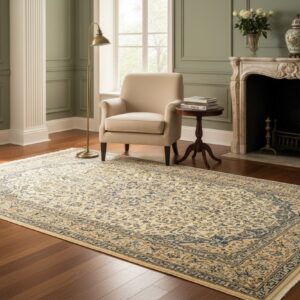 Ivory Naiin traditional oriental hand-knotted wool and silk area rug