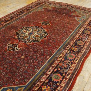 Outstanding Red and Dark Blue Color With Great Medallion Design Antique Bijar Rug - detail view 1