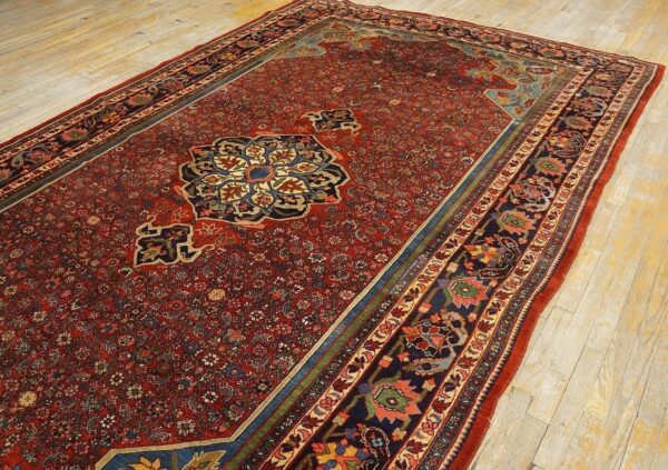 Outstanding red and dark blue color with great medallion design antique bijar rug 2 Outstanding red and dark blue color with great medallion design antique bijar rug - detail view 1