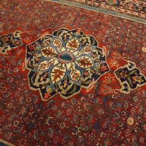 Outstanding Red and Dark Blue Color With Great Medallion Design Antique Bijar Rug - detail view 2
