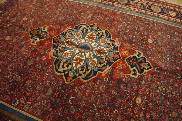 Outstanding red and dark blue color with great medallion design antique bijar rug 3 Outstanding red and dark blue color with great medallion design antique bijar rug - detail view 2