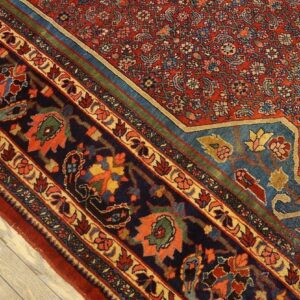 Outstanding Red and Dark Blue Color With Great Medallion Design Antique Bijar Rug - detail view 3