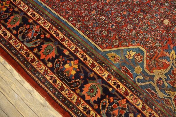 Outstanding red and dark blue color with great medallion design antique bijar rug 4 Outstanding red and dark blue color with great medallion design antique bijar rug - detail view 3
