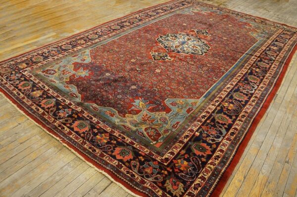 Outstanding red and dark blue color with great medallion design antique bijar rug 5 Outstanding red and dark blue color with great medallion design antique bijar rug - detail view 4