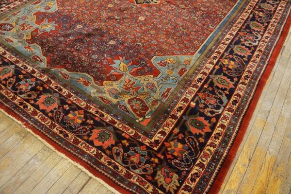 Outstanding red and dark blue color with great medallion design antique bijar rug 6 Outstanding red and dark blue color with great medallion design antique bijar rug - detail view 5