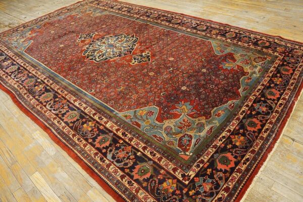 Outstanding red and dark blue color with great medallion design antique bijar rug 7 Outstanding red and dark blue color with great medallion design antique bijar rug - detail view 6
