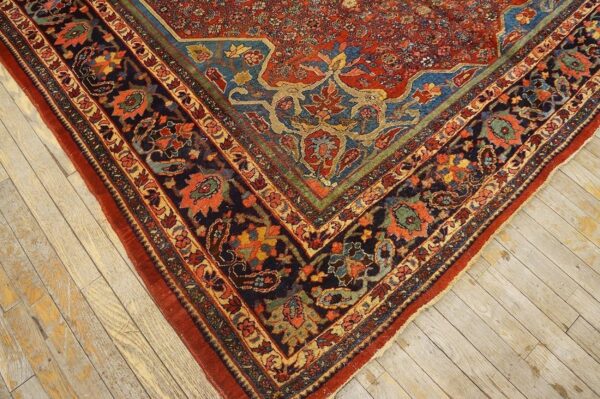 Outstanding red and dark blue color with great medallion design antique bijar rug 8 Outstanding red and dark blue color with great medallion design antique bijar rug - detail view 7
