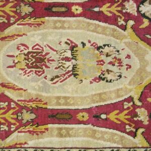Remarkable Red-Ruby Background Color With Black Border and Medallion/Crest Design Antique Caucasian Karabagh Rug - detail view 1