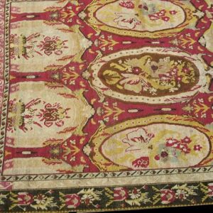 Remarkable Red-Ruby Background Color With Black Border and Medallion/Crest Design Antique Caucasian Karabagh Rug - detail view 2
