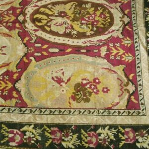 Remarkable Red-Ruby Background Color With Black Border and Medallion/Crest Design Antique Caucasian Karabagh Rug - detail view 3