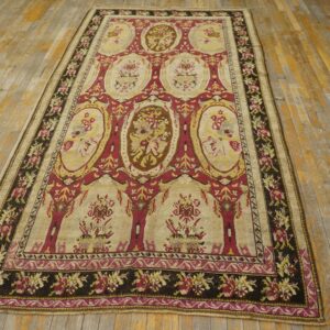 Remarkable Red-Ruby Background Color With Black Border and Medallion/Crest Design Antique Caucasian Karabagh Rug - detail view 4
