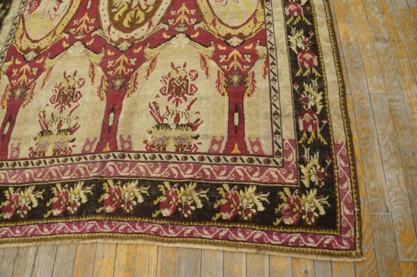Remarkable red-ruby background color with black border and medallion/crest design antique caucasian karabagh rug 6 Remarkable red-ruby background color with black border and medallion/crest design antique caucasian karabagh rug - detail view 5