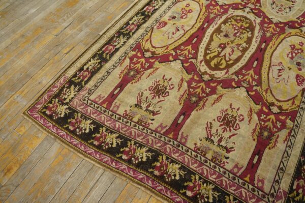 Remarkable red-ruby background color with black border and medallion/crest design antique caucasian karabagh rug 7 Remarkable red-ruby background color with black border and medallion/crest design antique caucasian karabagh rug - detail view 6