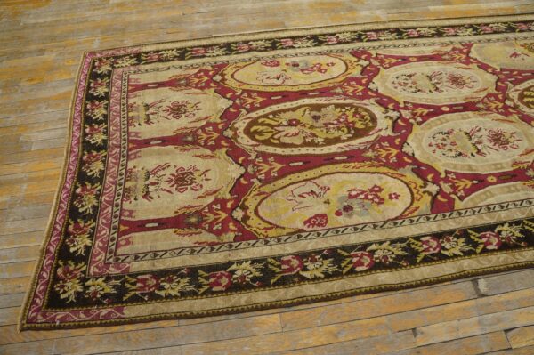 Remarkable red-ruby background color with black border and medallion/crest design antique caucasian karabagh rug 8 Remarkable red-ruby background color with black border and medallion/crest design antique caucasian karabagh rug - detail view 7