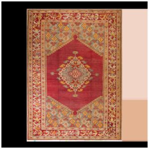 Spellbinding Red-Raspebery Fiedl With Delicate Medallion Pattern Antique Turkish Ghiordes Oushak Rug