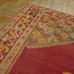 Spellbinding Red-Raspebery Fiedl With Delicate Medallion Pattern Antique Turkish Ghiordes Oushak Rug - detail view 3