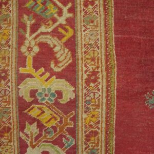 Spellbinding Red-Raspebery Fiedl With Delicate Medallion Pattern Antique Turkish Ghiordes Oushak Rug - detail view 4