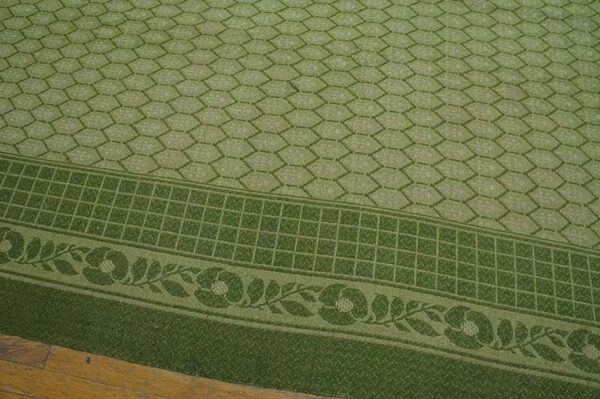 Splendid green color with small ikat pattern design antique ingrain rug 3 Splendid green color with small ikat pattern design antique ingrain rug - detail view 2