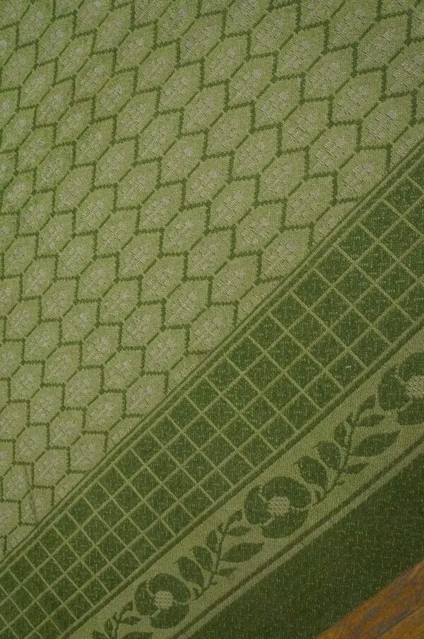 Splendid green color with small ikat pattern design antique ingrain rug 5 Splendid green color with small ikat pattern design antique ingrain rug - detail view 4