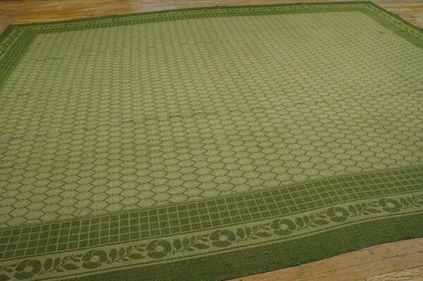 Splendid green color with small ikat pattern design antique ingrain rug 6 Splendid green color with small ikat pattern design antique ingrain rug - detail view 5