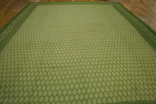 Splendid green color with small ikat pattern design antique ingrain rug 7 Splendid green color with small ikat pattern design antique ingrain rug - detail view 6